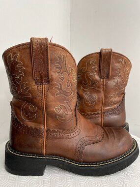 Ariat Fatbaby Brown Leather Western Cowgirl Chunky Embroidered Boots Women’s 7 B